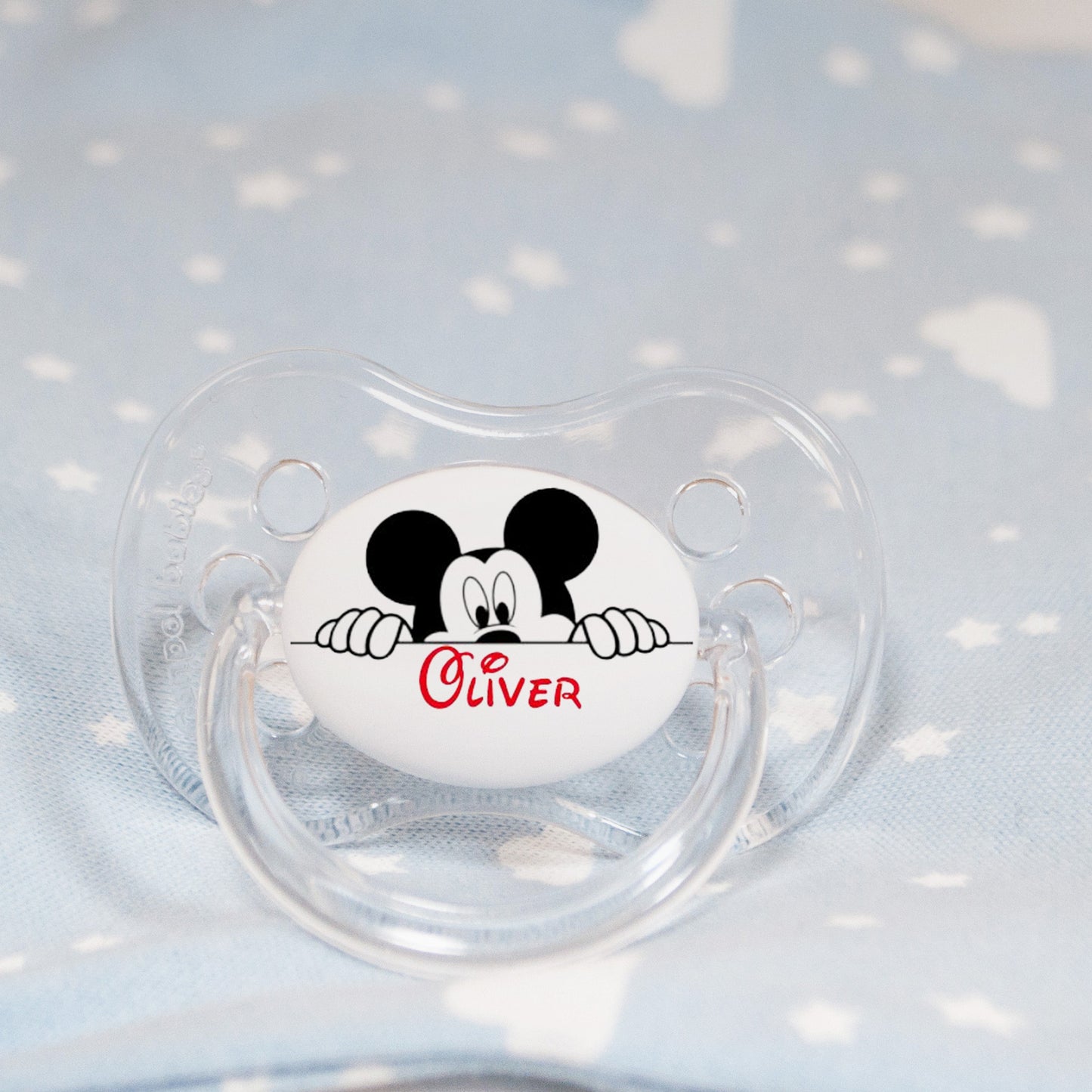 Personalised baby dummy with Mockey Mouse and name